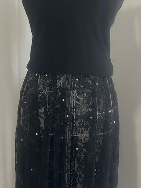 Black Lace Midi Skirt with Sequin Embellishment